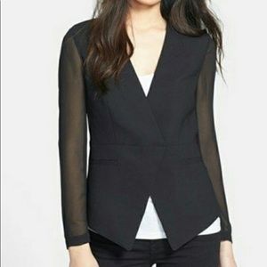 VINCE CAMUTO BLACK CROP BLAZER W/ SHEER SLEEVES!